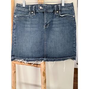 Maurices Women's Size 8 Cotton Denim Mini Skirt Raw Hem Stretch Embellished